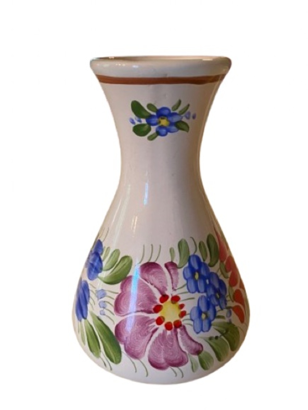 Vintage Chodovia Domazlice Czech Art Pottery Bud Vase 4.75” Floral Hand Painted